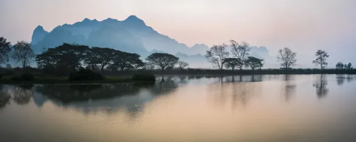Framed Print : Misty morning at Kyauk Kalap Buddhist Temple at sunrise, Hpa An, Kayin State, Myanmar Framed Print : Misty morning at Kyauk Kalap Buddhist Temple at sunrise, Hpa An, Kayin State, Myanmar