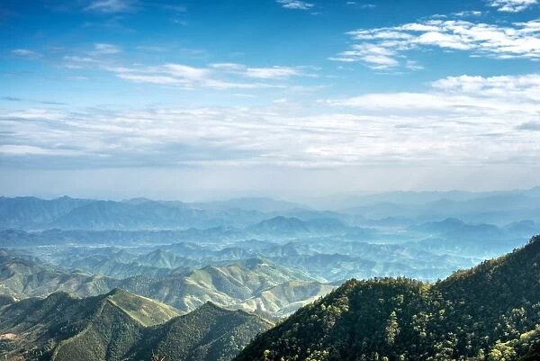 Misty mountain chains as seen from Tian Mu Shan peak, Zhejiang, China, Asia