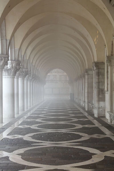 Misty view of pillars, Doges Palace, St. Marks Square, Venice, UNESCO World Heritage Site
