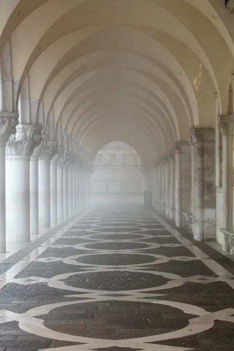 Framed Print : Misty view of pillars, Doges Palace, St. Marks Square, Venice, UNESCO World Heritage Site