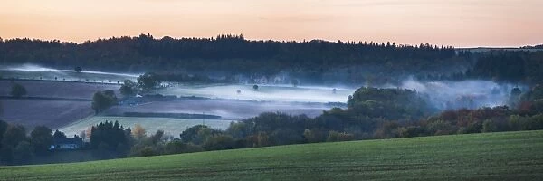Misty winter sunrise, Blockley, The Cotswolds, Gloucestershire, England, United Kingdom, Europe