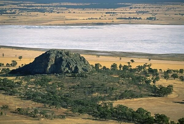 Mitre Rock and the salt pan of Mitre Lake near Mount Arapiles on the Wimmera