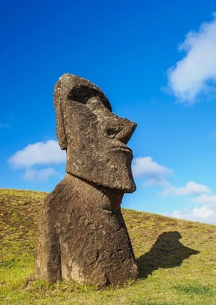 Moai at the quarry on the slope of the Rano Raraku Volcano, Rapa Nui National Park
