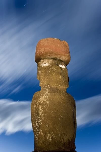 Moai statue Ahu Ko Te riku, the only topknotted and eyeballed Moai on the Island
