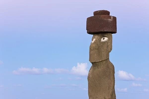 Moai statue Ahu Ko Te Riku, the only topknotted and eyeballed Moai on the Island