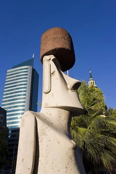 Moai Statue on Santiagos main street Avenue O Higgins, Santiago