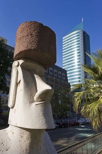 Moai statue on Santiagos main street Avenue O Higgins, Santiago
