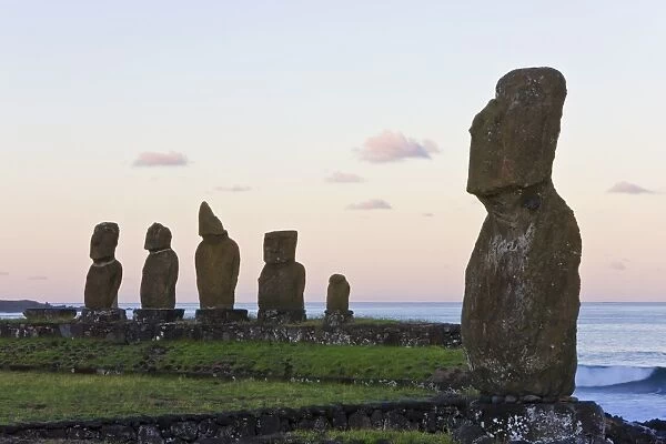 Moai stone statues at Ahu Vai Uri, Rapa Nui (Easter Island), UNESCO World Heritage Site