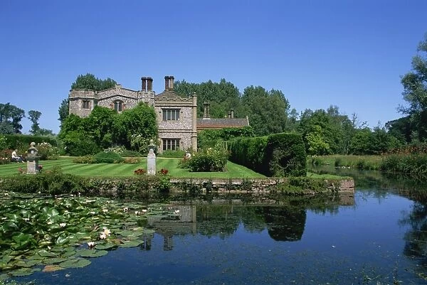 Moat and house, Mannington Hall, Norfolk, England, United Kingdom, Europe