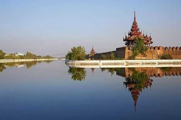 Moat and palace, Mandalay Palace, Mandalay, Myanmar (Burma), Asia