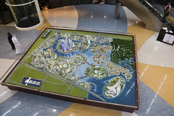Framed Print : Model of The Lagoons, Dubai, United Arab Emirates, Middle East Framed Print : Model of The Lagoons, Dubai, United Arab Emirates, Middle East