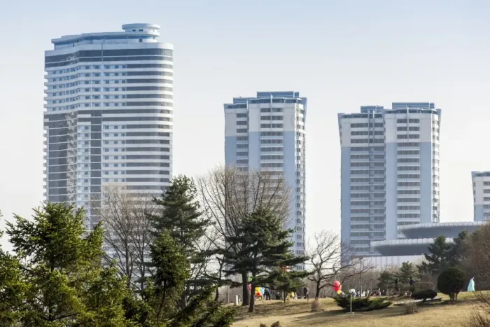 Framed Print : Modern apartment buildings in the city centre, Pyongyang, Democratic Peoples Republic of Korea (DPRK), North Korea, Asia Framed Print : Modern apartment buildings in the city centre, Pyongyang, Democratic Peoples Republic of Korea (DPRK), North Korea, Asia