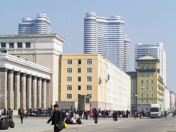 Modern apartment buildings next to Kim Il Sung Square, Pyongyang, Democratic Peoples Republic of Korea (DPRK), North Korea, Asia