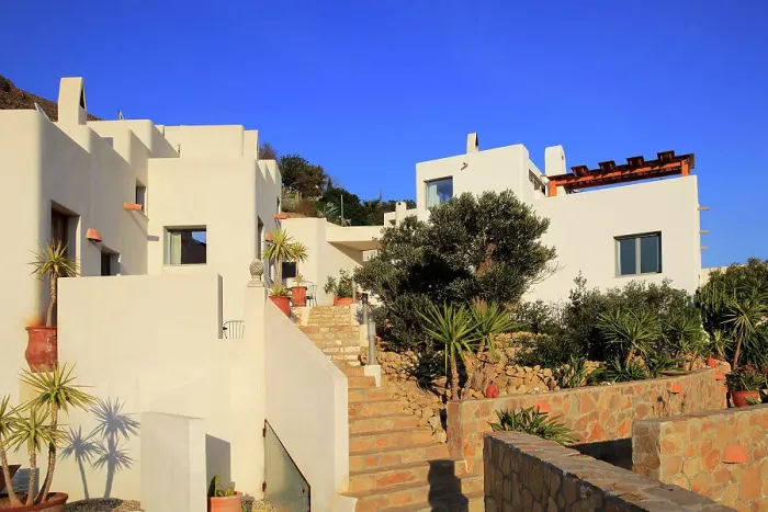 Framed Print : Modern architecture tourist accommodation, Los Presillas Bajas, Cabo de Gata natural park, Almeria, Andalusia, Spain, Europe Framed Print : Modern architecture tourist accommodation, Los Presillas Bajas, Cabo de Gata natural park, Almeria, Andalusia, Spain, Europe