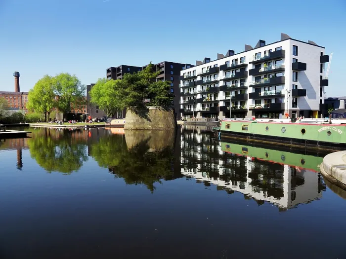 Framed Print : Modern Flats by New Islington Marina, Manchester, United Kingdom Framed Print : Modern Flats by New Islington Marina, Manchester, United Kingdom