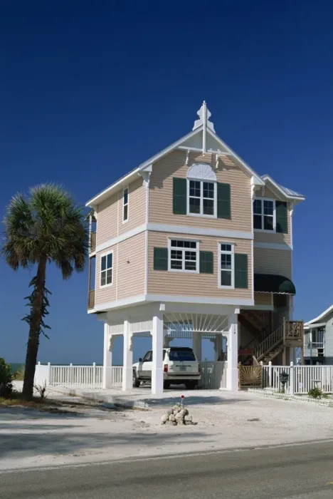 Framed Print : A modern house by the beach in the Gulf Coast town of Bradenton Beach