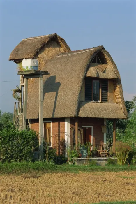 Framed Print : Modern house built in traditional style near Ubud Framed Print : Modern house built in traditional style near Ubud