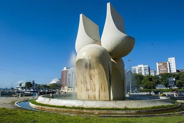 Modern monument in a fountain on the bottom of the Pelourinho, Salvador da Bahia, Bahia, Brazil, South America