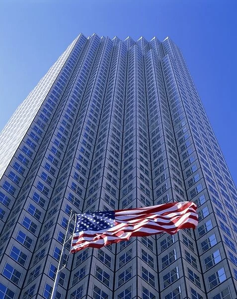 Modern office block with the Stars & Stripes, Miami, Florida, United States of America
