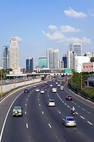 Modern road system leading to the Commercial Centre, Tel Aviv, Israel, Middle East