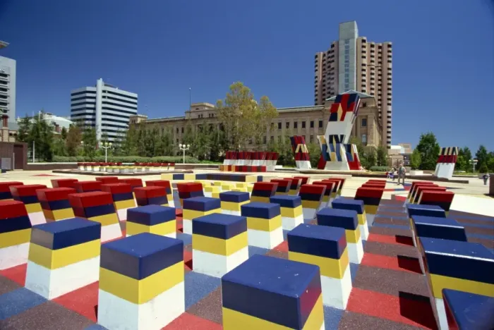 Framed Print : Modern sculpture on North Terrace near Festival Centre, in front of Adelaide Casino in old railway station and Hyatt Regency Hotel, Adelaide, South Australia Framed Print : Modern sculpture on North Terrace near Festival Centre, in front of Adelaide Casino in old railway station and Hyatt Regency Hotel, Adelaide, South Australia
