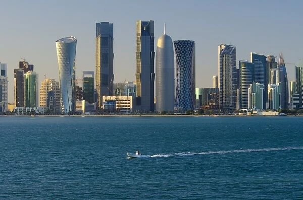 Modern skyline including Al Bidda Tower, Palm Towers, Burj Qatar and Tornado Tower