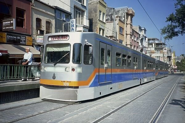 Modern tram in Sultanahmet area of Istanbul