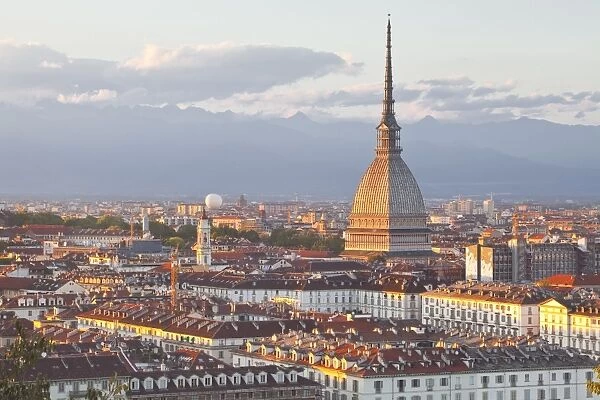 The Mole Antonelliana rising above Turin at sunset, Turin, Piedmont, Italy, Europe