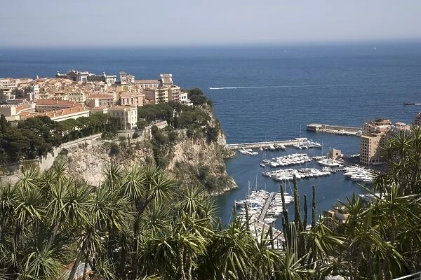 Monaco-Ville and the port of Fontvieille, Monaco, Cote d Azur, Mediterranean, Europe