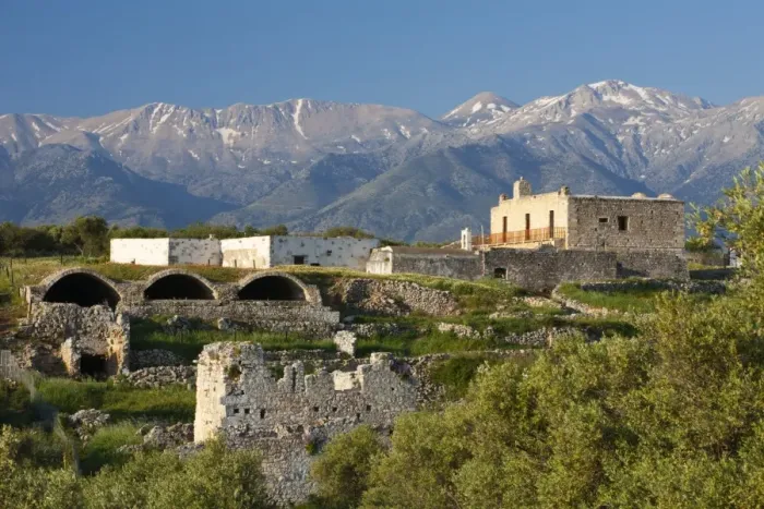 Framed Print : Monastery of Ayios Ioannis Theologos and White Mountains, Aptera, Chania region, Crete, Greek Islands, Greece, Europe Framed Print : Monastery of Ayios Ioannis Theologos and White Mountains, Aptera, Chania region, Crete, Greek Islands, Greece, Europe