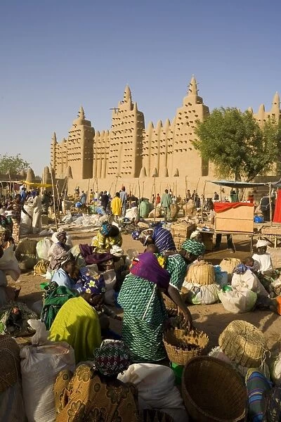 The Monday market in front of the Djenne Mosque, the largest mud structure in the world