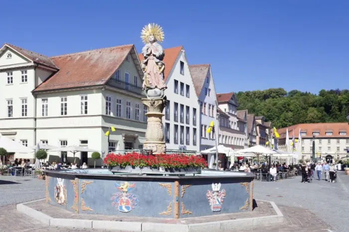 Framed Print : Mondsichelmadonna sculpture, Marienbrunnen Fountain, Market Place Schwabisch Gmund, Baden Wurttemberg, Germany, Europe Framed Print : Mondsichelmadonna sculpture, Marienbrunnen Fountain, Market Place Schwabisch Gmund, Baden Wurttemberg, Germany, Europe