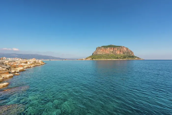 Framed Print : Monemvasia, historic city on an island with a mountain in turquoise sea, Monemvasia, Laconia, Greece Framed Print : Monemvasia, historic city on an island with a mountain in turquoise sea, Monemvasia, Laconia, Greece