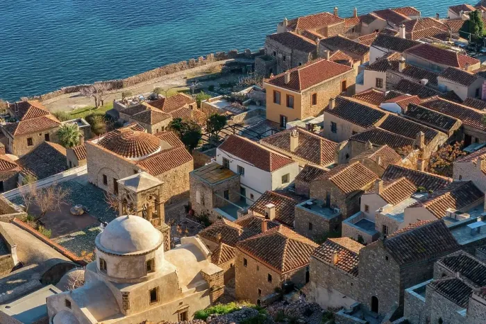 Framed Print : Monemvasia island historic stone houses and churches, Monemvasia, Laconia, Greece Framed Print : Monemvasia island historic stone houses and churches, Monemvasia, Laconia, Greece