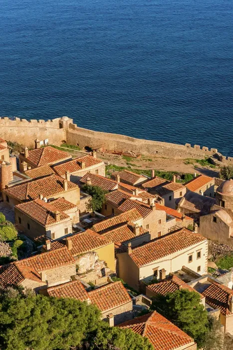 Framed Print : Monemvasia island historic stone houses and churches, Monemvasia, Laconia, Greece Framed Print : Monemvasia island historic stone houses and churches, Monemvasia, Laconia, Greece