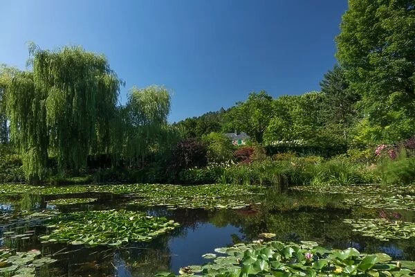 Monets house behind the waterlily pond, Giverny, Normandy, France, Europe