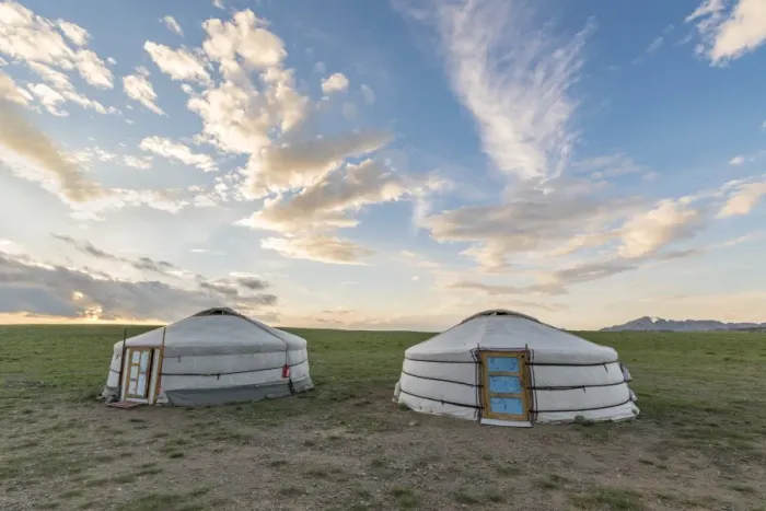 Framed Print : Mongolian nomadic traditional gers and clouds in the sky, Middle Gobi province, Mongolia Framed Print : Mongolian nomadic traditional gers and clouds in the sky, Middle Gobi province, Mongolia