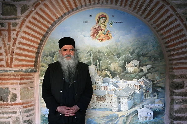 Monk at Koutloumoussiou monastery, UNESCO World Heritage Site, Mount Athos, Greece