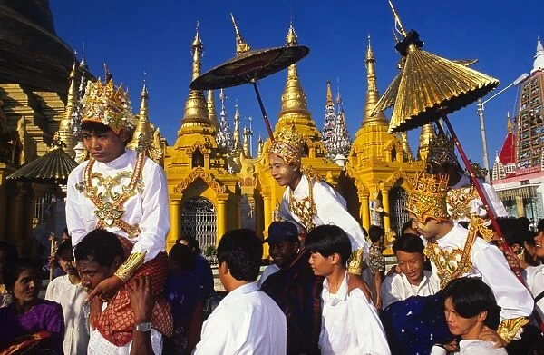 Monks initiation, Shwedagon Pagoda, Yangon (Rangoon), Myanmar (Burma), Asia