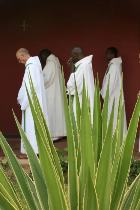Framed Print : Monks in Keur Moussa Abbey cloister, Keur Moussa, Senegal, West Africa, Africa Framed Print : Monks in Keur Moussa Abbey cloister, Keur Moussa, Senegal, West Africa, Africa