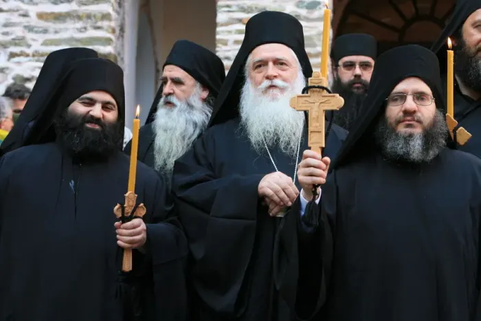 Framed Print : Monks at Koutloumoussiou monastery on Mount Athos, Greece, Europe Framed Print : Monks at Koutloumoussiou monastery on Mount Athos, Greece, Europe