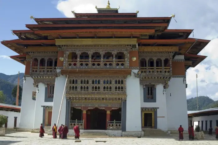 Framed Print : Monks at a monastery in Phobjika Valley, Bhutan, Asia Framed Print : Monks at a monastery in Phobjika Valley, Bhutan, Asia