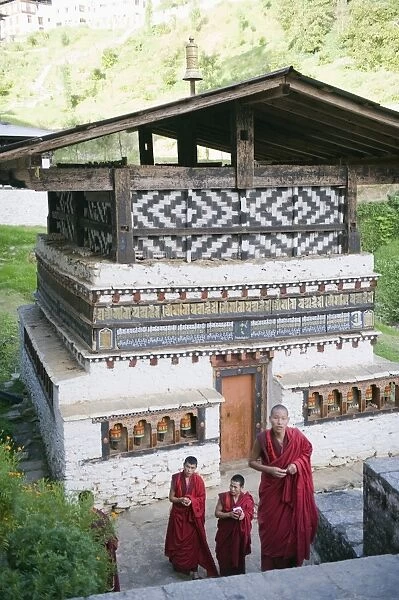 Monks at Trongsa Dzong (Chokhor Raptentse), dating from 1648, Bhutan Asia