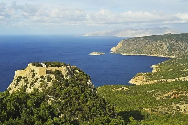 Monolithos Castle and Aegean Sea, Rhodes, Dodecanese, Aegean Sea, Greek Islands, Greece, Europe