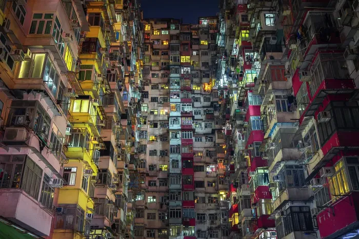 Framed Print : Monster Buildings illuminated at night, Quarry Bay, Hong Kong, China Framed Print : Monster Buildings illuminated at night, Quarry Bay, Hong Kong, China