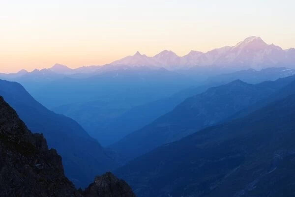 Mont Blanc, 4810m, at sunset, Haute Savoie, Rhone Alpes, France, Europe