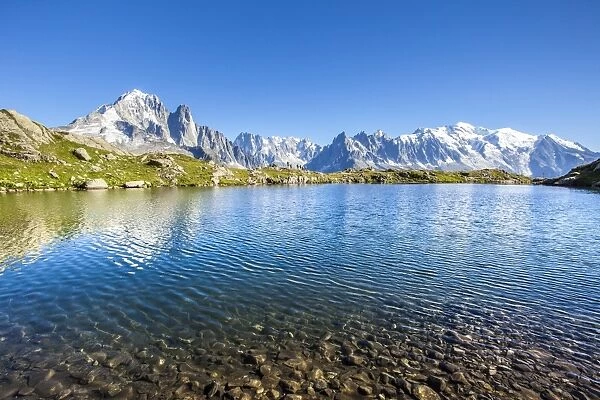 Mont Blanc from Lac des Cheserys, Haute Savoie. French Alps, France, Europe