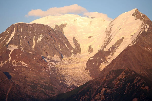 Mont Blanc mountain range and Bionnassay glacier, St. Gervais, Haute-Savoie, French Alps