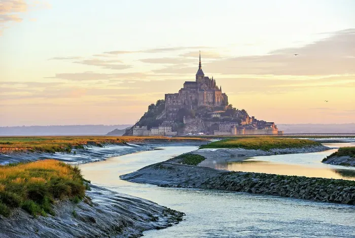 Framed Print : Mont-Saint-Michel, UNESCO World Heritage Site, in the mouth of the Couesnon river at sunrise, Manche department, Normandy region, France, Europe Framed Print : Mont-Saint-Michel, UNESCO World Heritage Site, in the mouth of the Couesnon river at sunrise, Manche department, Normandy region, France, Europe