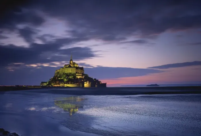 Framed Print : Mont St. Michel, UNESCO World Heritage Site, illuminated at dusk, La Manche region Framed Print : Mont St. Michel, UNESCO World Heritage Site, illuminated at dusk, La Manche region